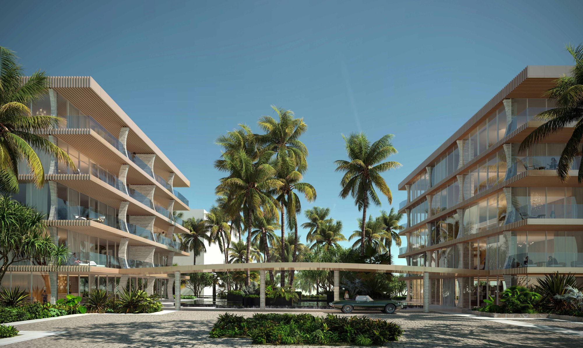 Private Enclave courtyard with three buildings